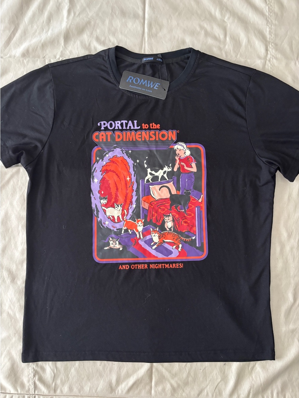 ROMWE Black Cat Dimension Tee